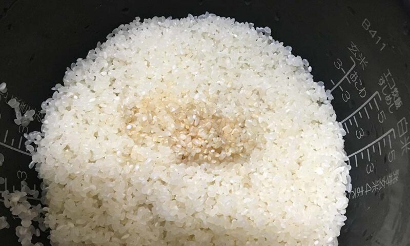 炊飯器のお釜に白米と今回の玄米をイン