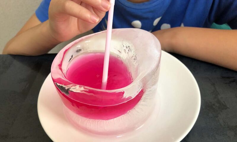 氷の器試作品に赤紫蘇ジュース
