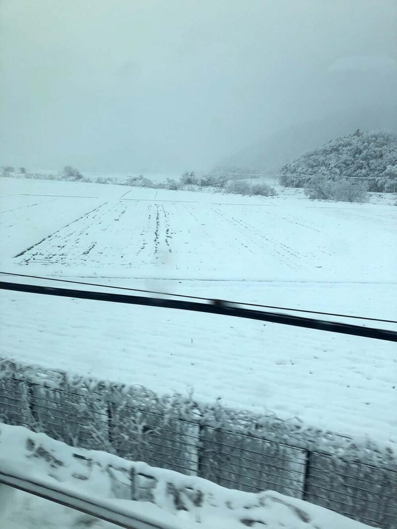新幹線からの車窓風景、雪景色